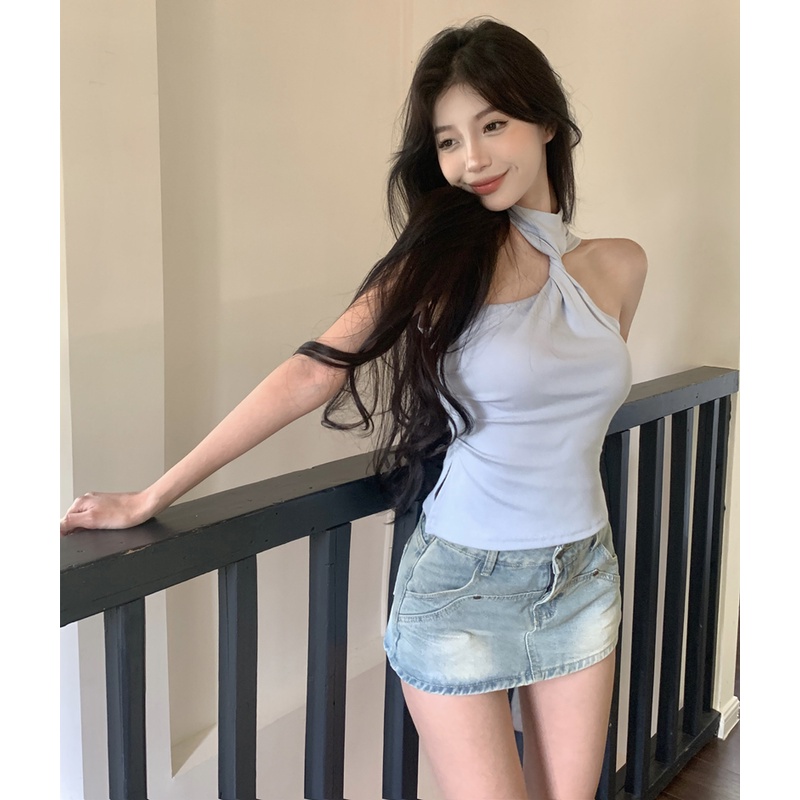 Áo Kiểu Không Tay Thiết Kế Không Đồng Đều Quyến Rũ Thời Trang