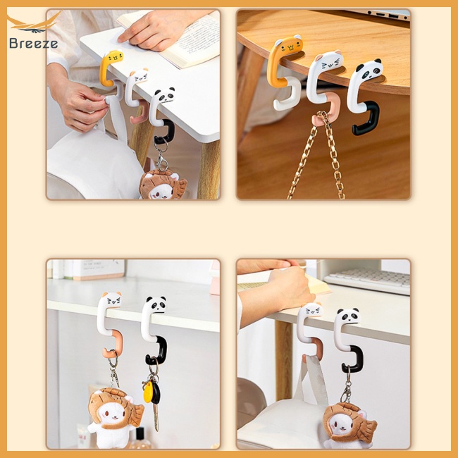 Bộ 4 Móc Treo Túi Xách / Balo Học Sinh Chịu Lực Tốt Chống Trượt Họa Tiết Hoạt Hình Động Vật Dễ Thương