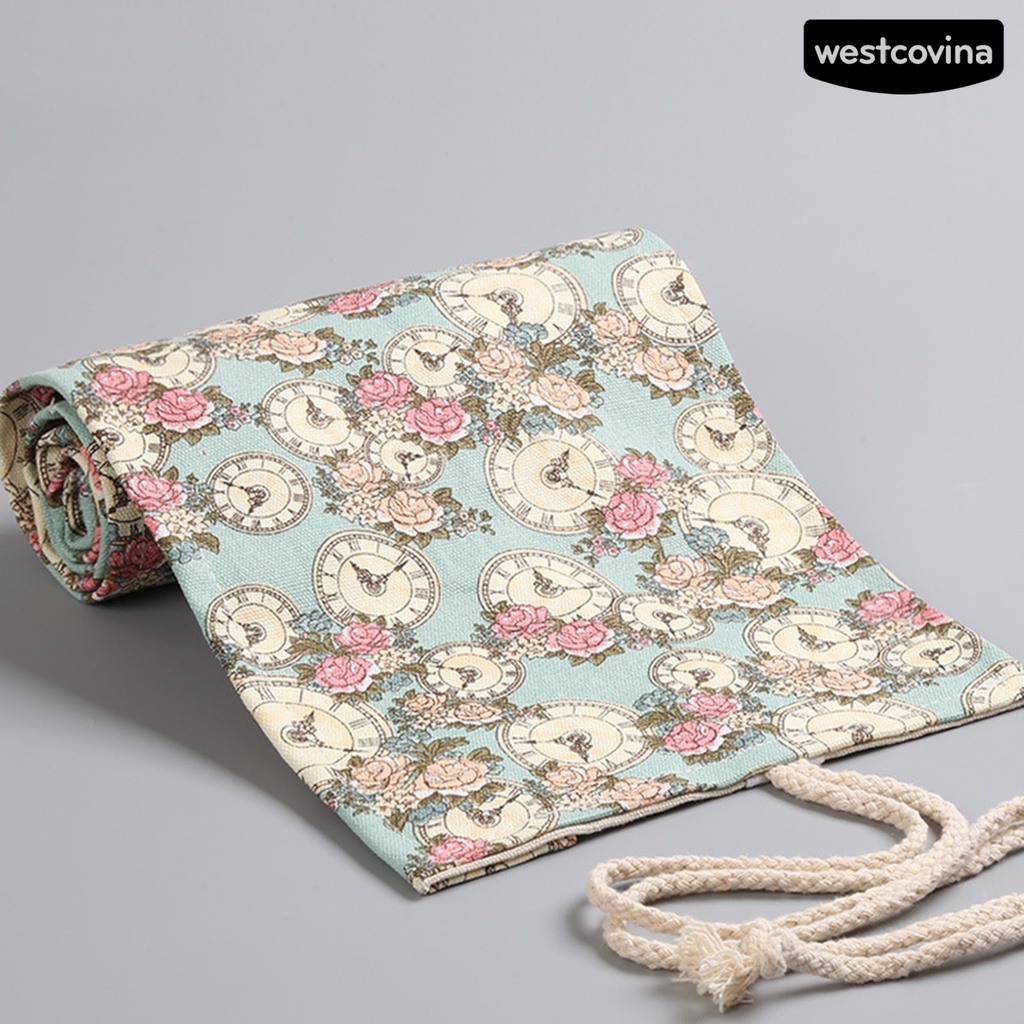[COD]♪Túi Đựng Bút Dạng Cuộn 12 / 24 / 36 / 48 / 72 Lỗ Bằng Vải Canvas In Họa Tiết Hoa Hồng Sức Chứa Lớn