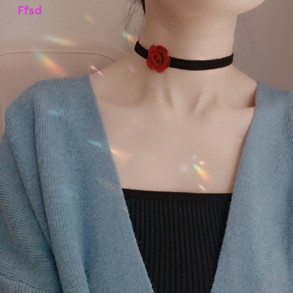 {Ffsd} Vòng Cổ Ngắn Bằng Nhung Mặt Hoa Đỏ Rượu Thời Trang Cá Tính Dành Cho Nữ * Bán Chạy