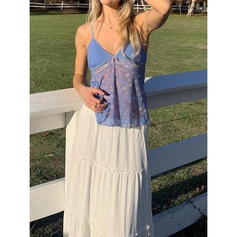 Áo Hai Dây Cổ Chữ V In Họa Tiết Hoa Thời Trang Mùa Hè CY03 Cho Nữ