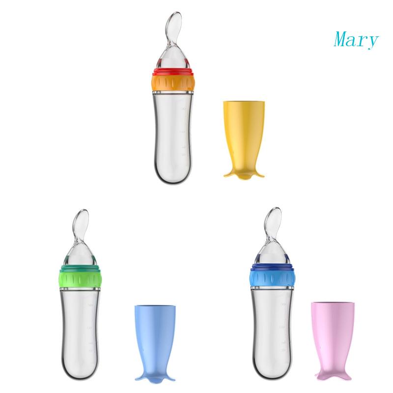 Bình Ăn Dặm 90ml Bằng Silicone Kèm Muỗng Dành Cho Bé Sơ Sinh