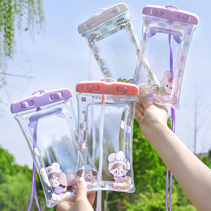 Túi Khí Nổi Đựng Điện Thoại Chống Nước In Hình Hoạt Hình Dễ Thương Có Thể Chạm Màn Hình Cảm Ứng