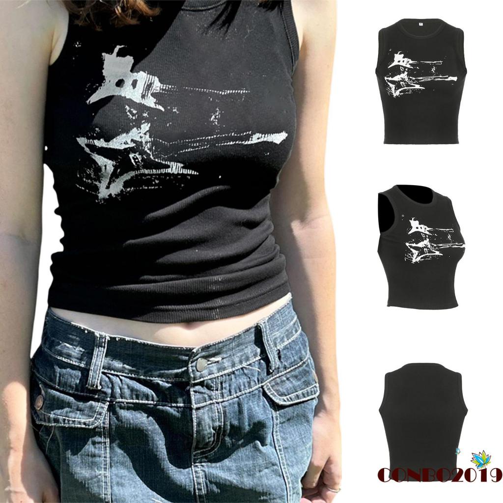 Áo Crop Top Dệt Kim Không Tay In Họa Tiết Guitar Phong Cách Đường Phố Cho Nữ