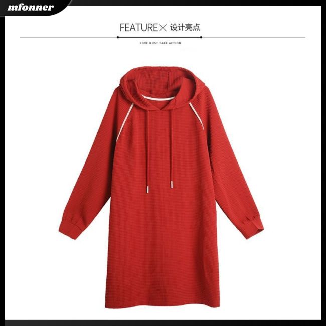 Đầm Hoodie Tay Dài Dáng Rộng Phối Dây Rút Thời Trang Cho Nữ