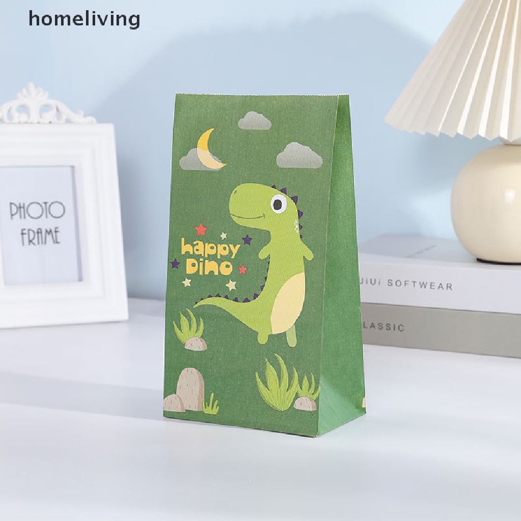Bộ 10 Túi Giấy Đựng Bánh Kẹo In Hoạt Hình Khủng Long Dễ Thương