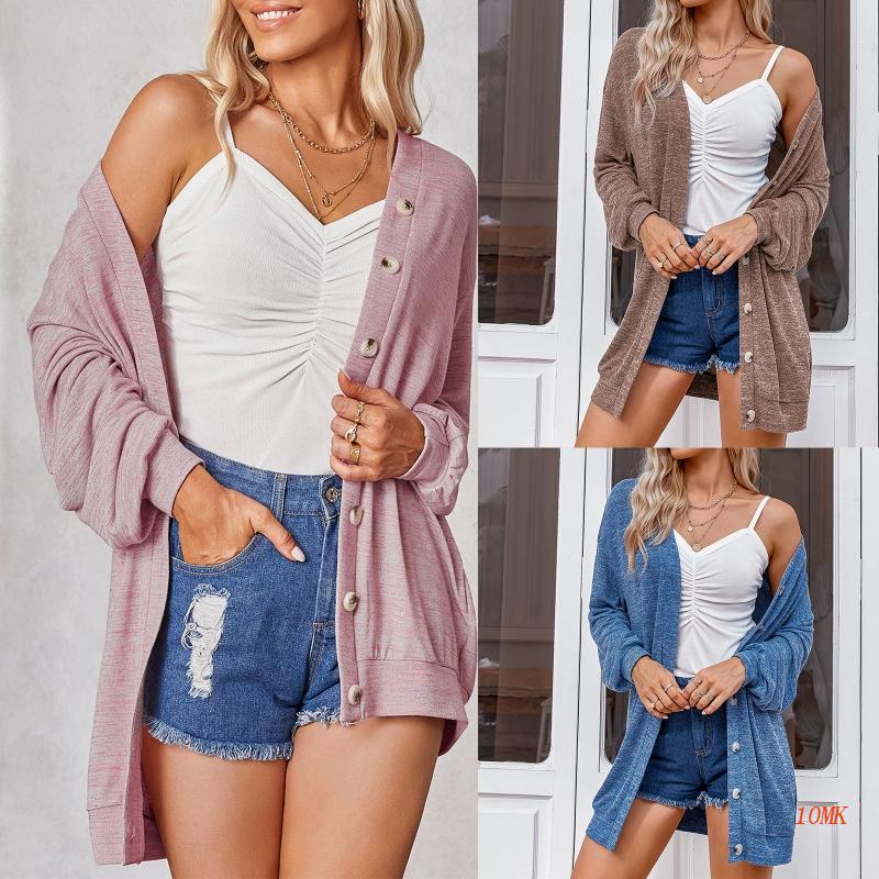 Áo Cardigan Dệt Kim Tay Dài Dáng Rộng Mềm Mại Cài Khuy Cổ Chữ V Thời Trang Cho Bạn Gái