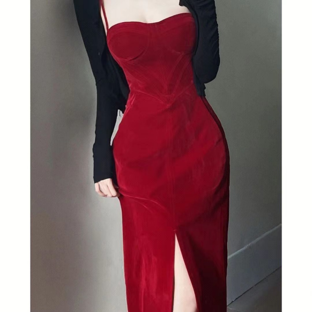 Bộ Đầm Nhung Dệt Kim Hai Dây Dáng Ngắn Phong Cách Pháp Thời Trang Mùa Xuân 2023 Dành Cho Bạn Nữ