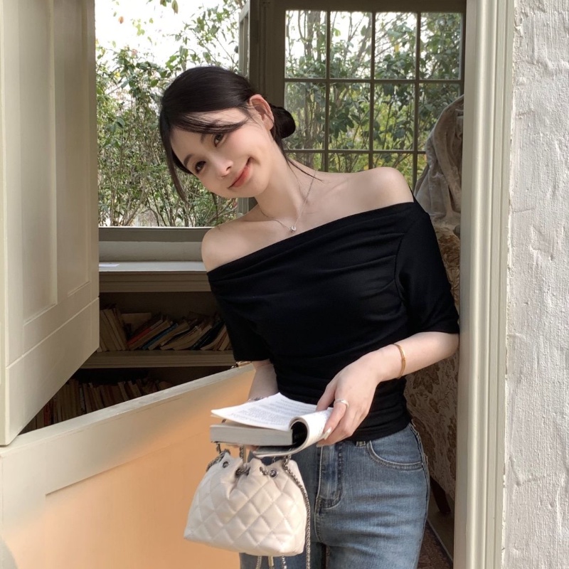 COZOKC Áo Thun Tay Ngắn Trễ Vai Thiết Kế Mỏng Năng Động Thời Trang