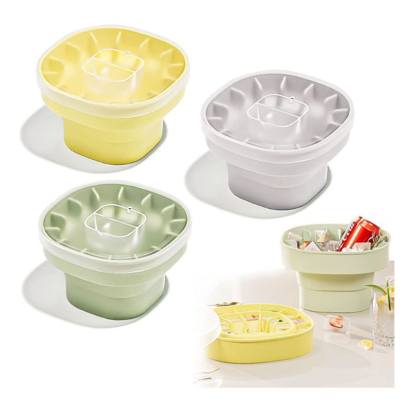 Xô Làm Đá Viên Bằng Silicone Đa Năng Có Thể Gấp Gọn Kèm Nắp Đậy Tiện Lợi