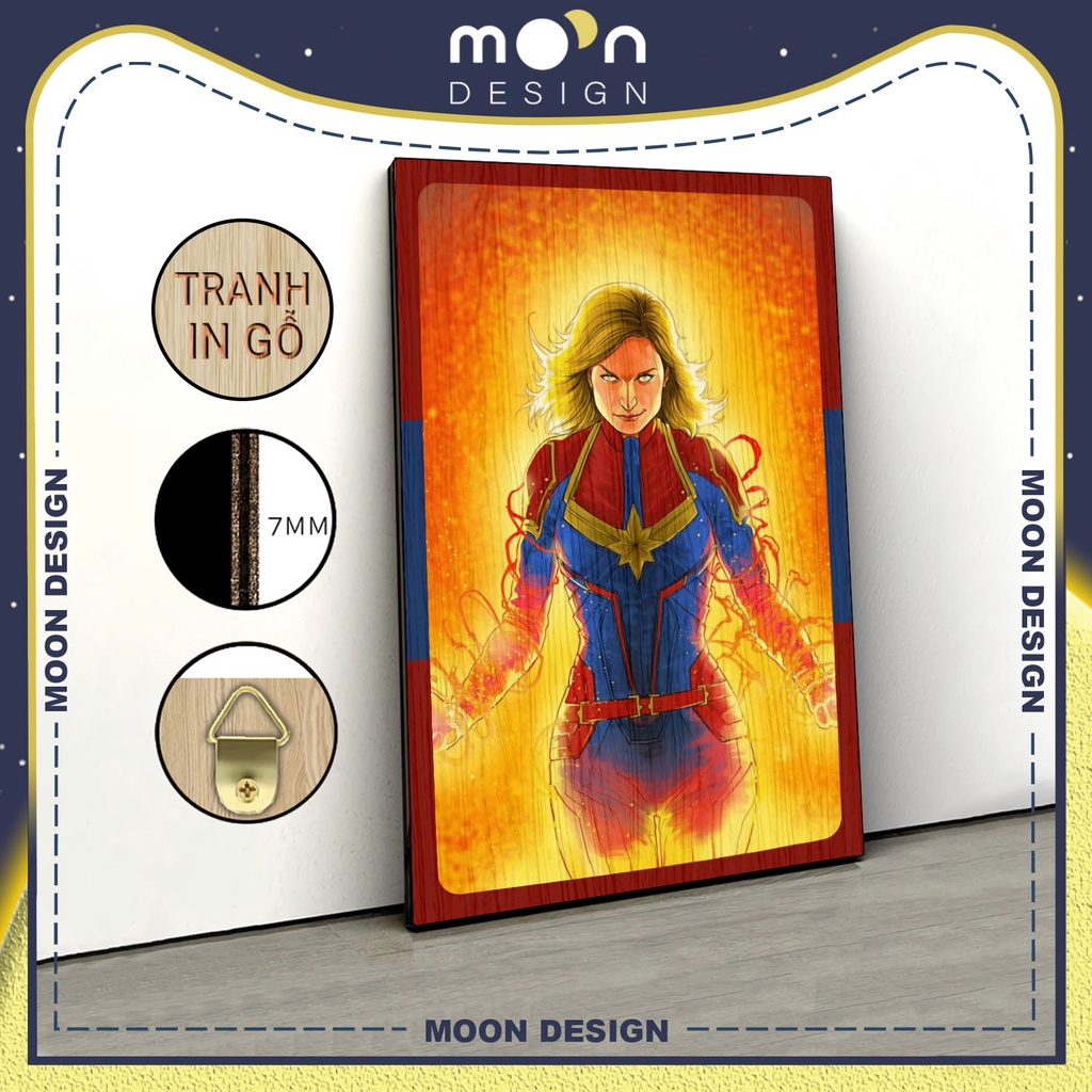 Tranh in gỗ trang trí nội thất Carol Danvers Captain Marvel Art decor phòng ngủ phòng khách văn phòng