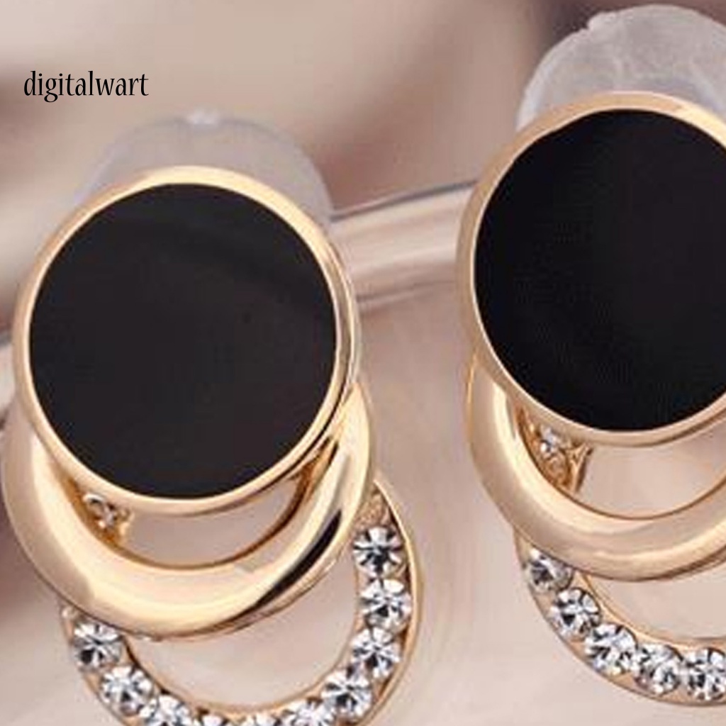 Kỹ Thuật Số| 1 Cặp Bông Tai 3 Vòng Tròn Màu Đen Đính Đá Lấp Lánh Dành Cho Nữ