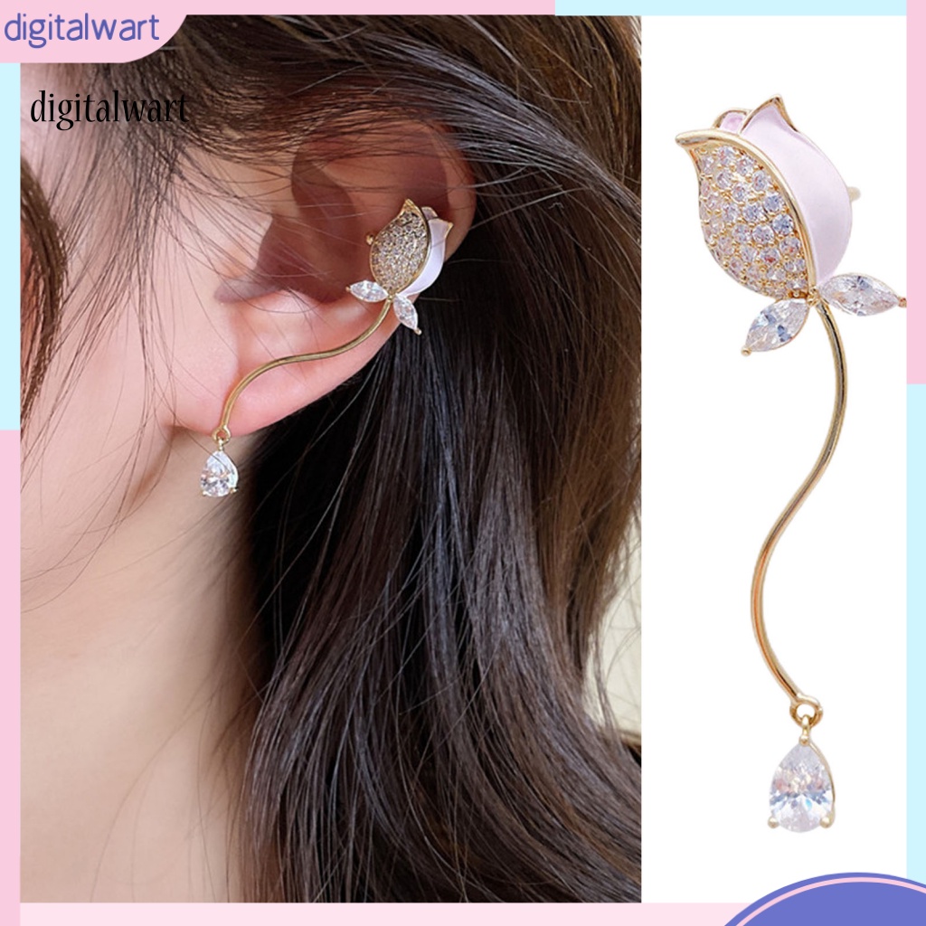 Kỹ Thuật Số| 1 Khuyên Kẹp Vành Tai Hình Hoa Tulip Đính Đá Phong Cách Retro