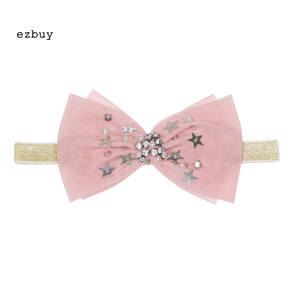 Băng Đô Nơ Lưới Đính Ngọc Trai Nhân Tạo Dễ Thương Dành Cho Bé Gái