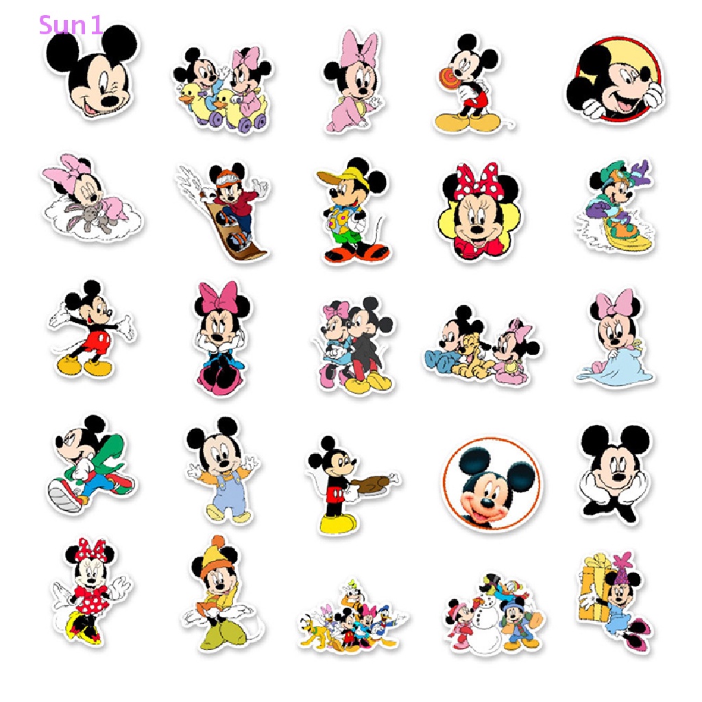 Túi 50 Miếng Dán Hình Chuột Mickey Hoạt Hình Trang Trí Đàn Guitar / Điện Thoại / Ván Trượt