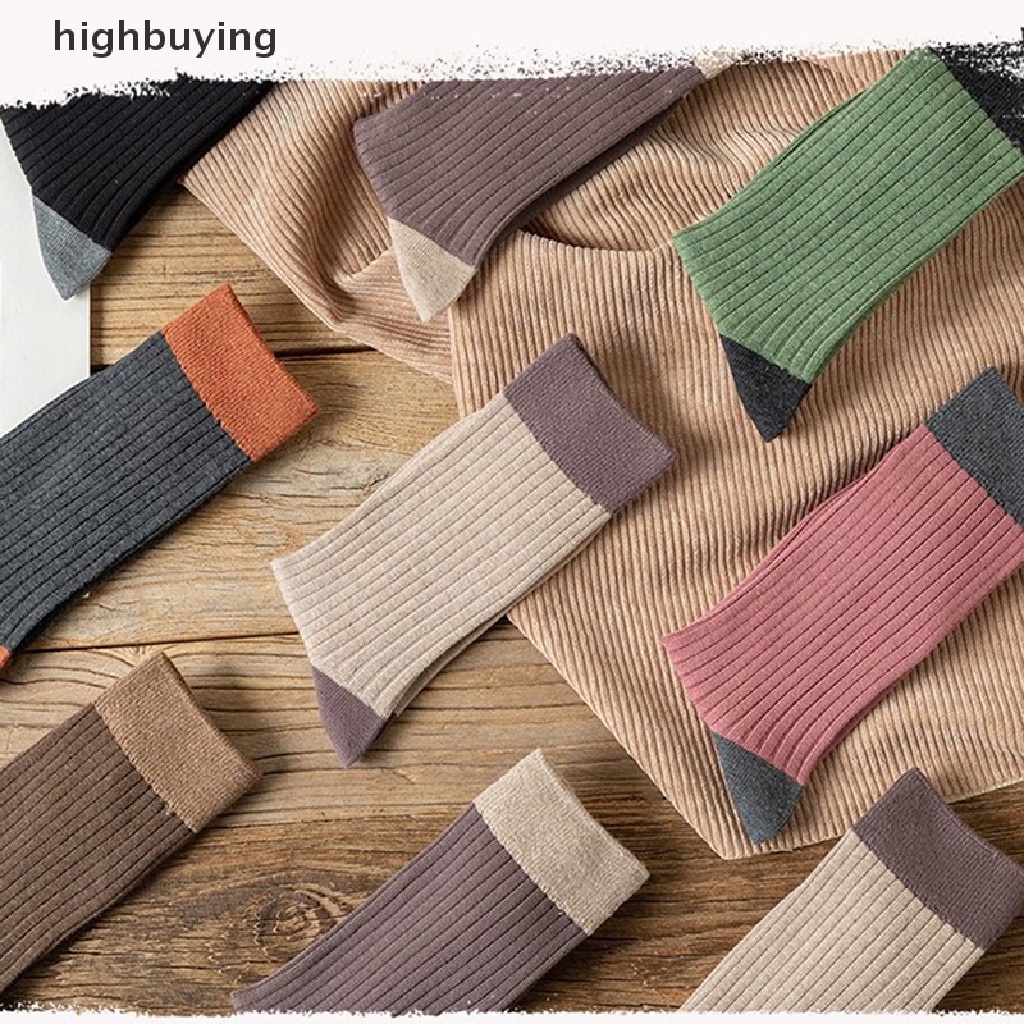 Hbvn Belle Vớ Cotton Cổ Vừa Màu Sắc Thuần Khiết Phong Cách Harajuku Kawaii