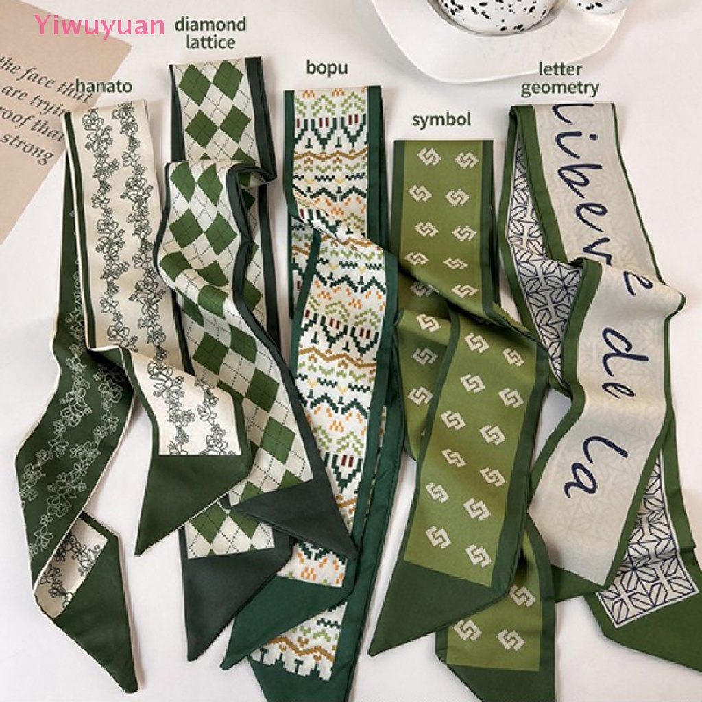 < Yiwuyuan > Khăn Choàng Lụa Voan Dài Ôm Dáng In Họa Tiết Hình Học Và Chữ Cái Hình Học Màu Xanh Lá