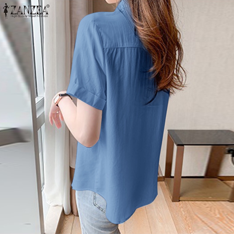 Áo sơ mi ZANZEA ngắn tay phong cách Hàn Quốc thanh lịch dành cho nữ