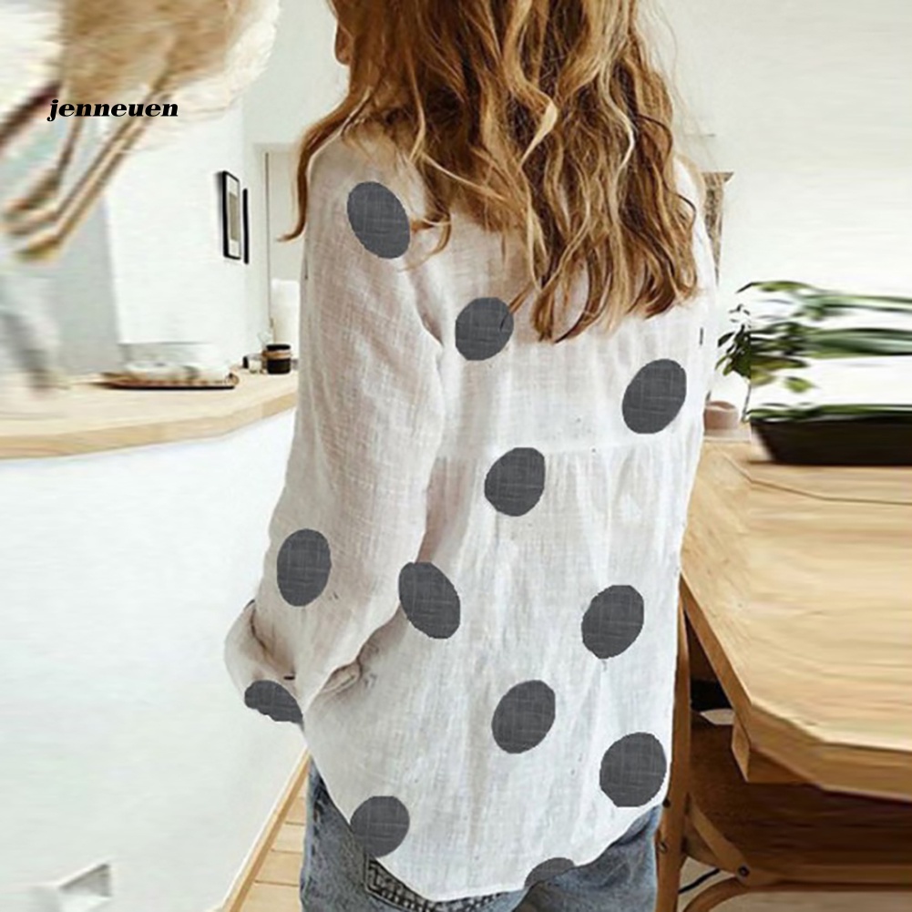 Áo Sơ Mi Tay Dài Họa Tiết Chấm Bi / Ngôi Sao Thời Trang Công Sở Cho Nữ