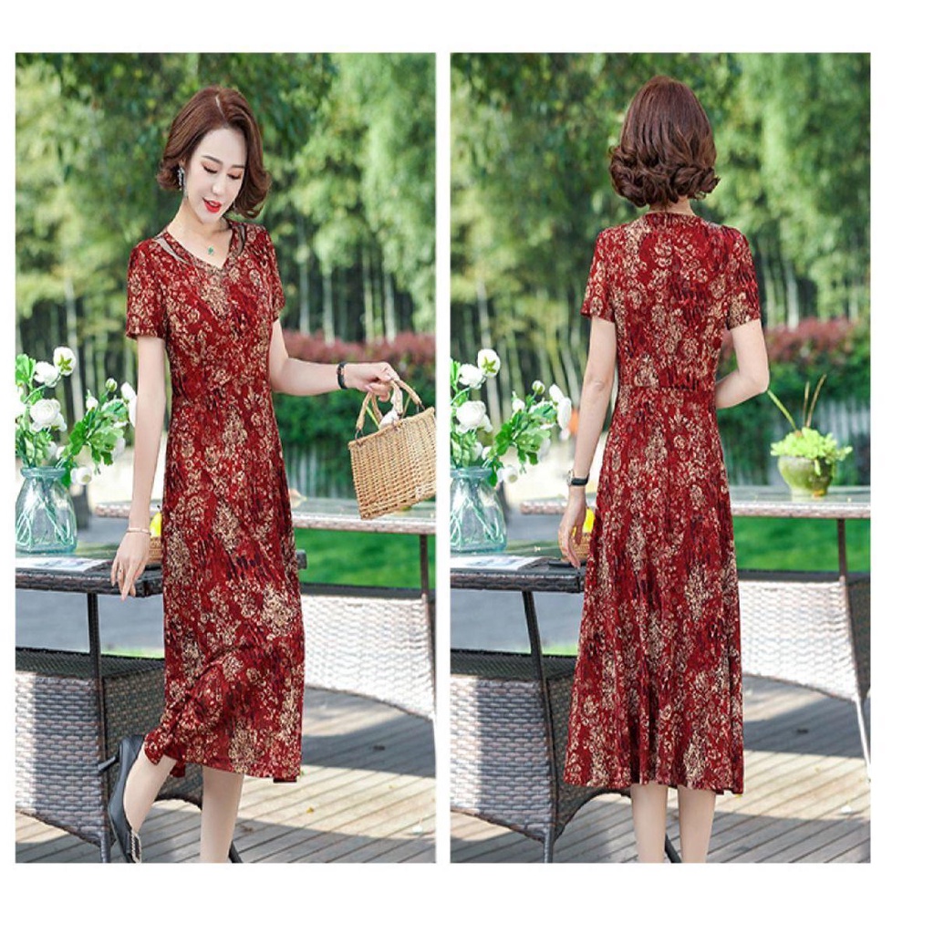 Đầm Hoa Dáng Ôm Che Bụng Thời Trang Mùa Hè Mới 2023 Cho Phụ Nữ Trung Niên 40-50 Tuổi