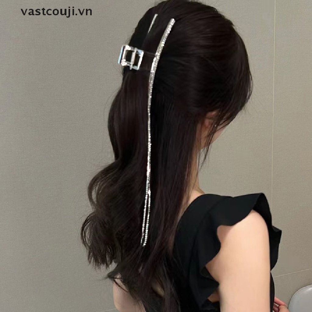 Kẹp Tóc Dạng Chuỗi Dài Bằng Kim Loại Đính Đá Lấp Lánh Cho Nữ