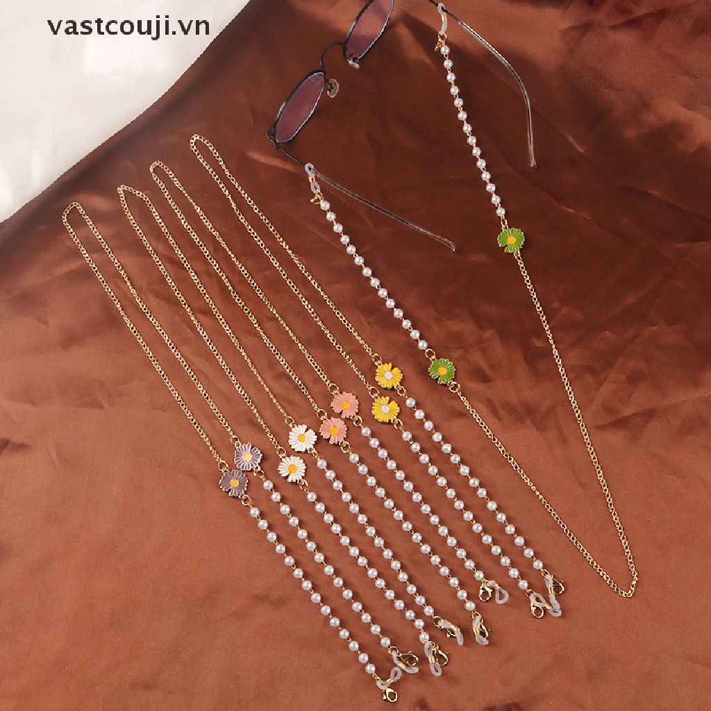 Dây Đeo Mắt Kính Đính Hạt Ngọc Trai Hình Hoa Cúc Xinh Xắn Đa Năng
