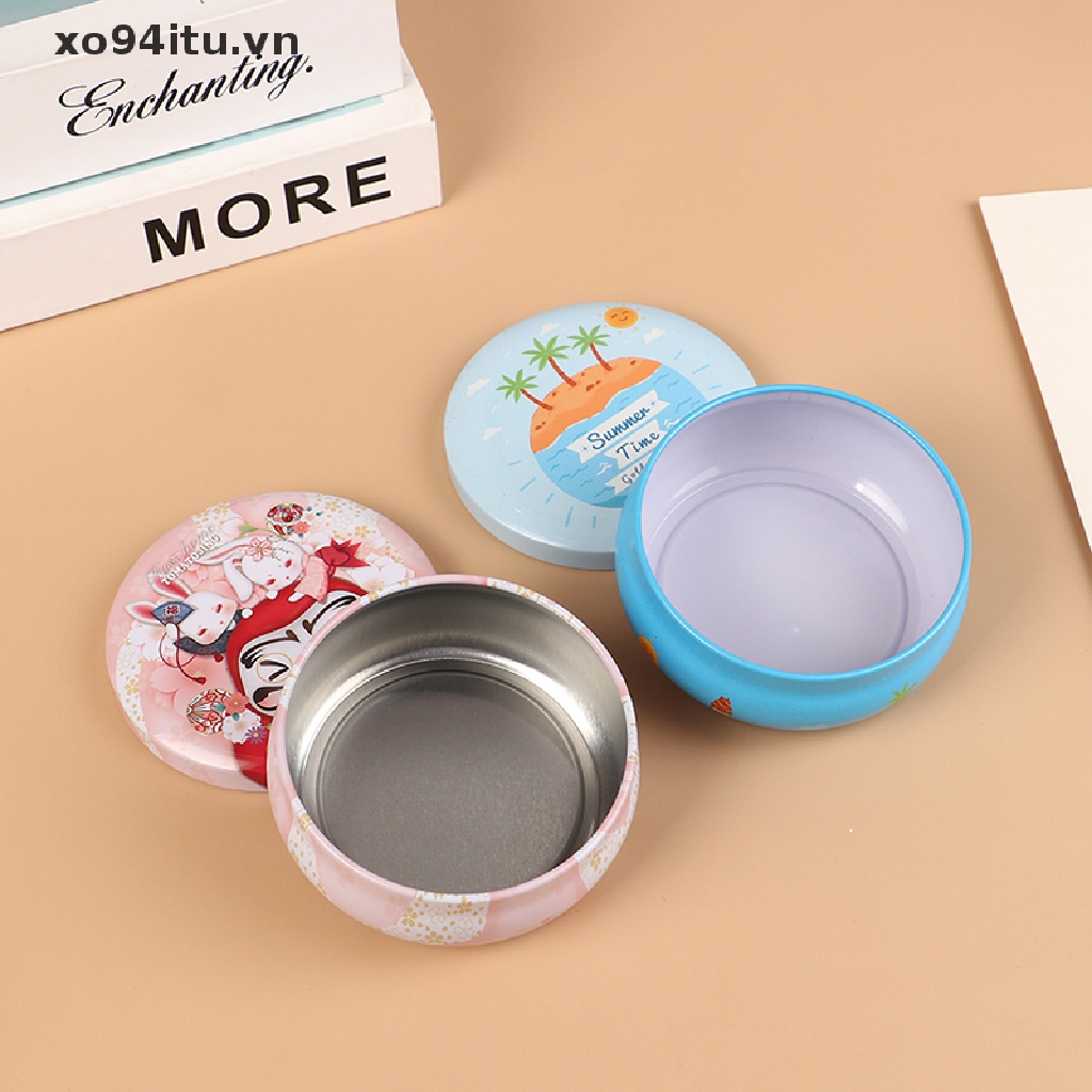 1 Hộp Thiếc Nhỏ Hình Tròn Đựng Bánh Macaron / Trang Sức / Kẹo / Tiền Xu