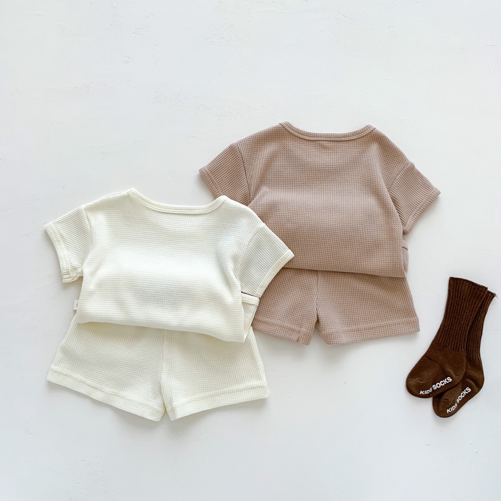 Bộ Đồ Ngắn Tay Màu Trơn Thời Trang Mùa Hè Dành Cho Bé 0-2 Tuổi