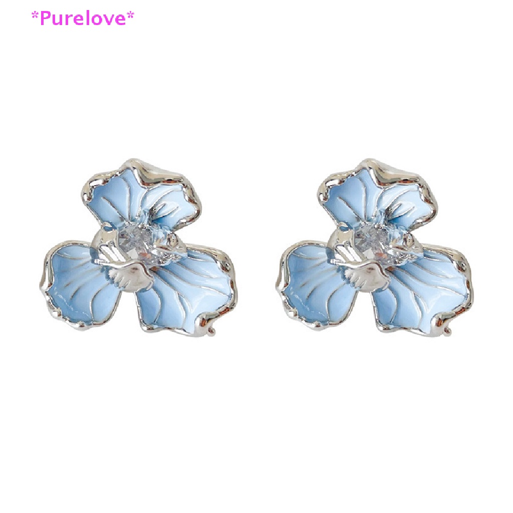 Bông Tai Hình Hoa Đính Đá Pha Lê Màu Xanh Dương Phong Cách Hàn Quốc Thời Trang Cho Nữ Mới