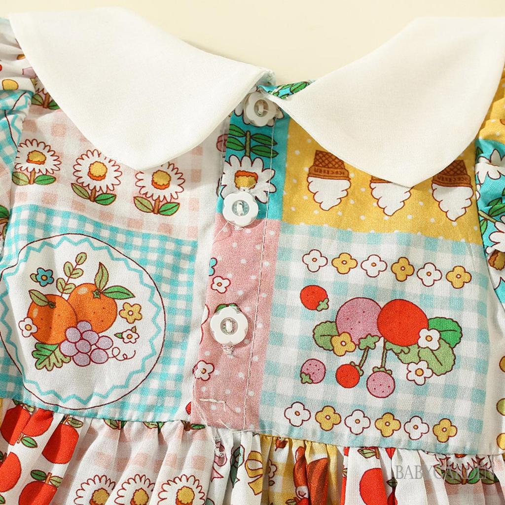 Đầm Công Chúa Mùa Hè Tay Cộc Cổ Búp Bê In Họa Tiết Bánh Hoa Trái Cây Dễ Thương Ngọt Ngào Cho Bé Gái 9 Tháng-3 Tuổi