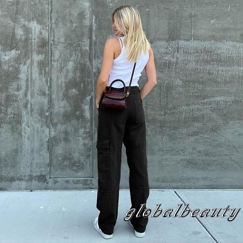 Quần Denim Lưng Cao Ôm Dáng Phối Túi Phong Cách Đường Phố Cá Tính Cho Nữ