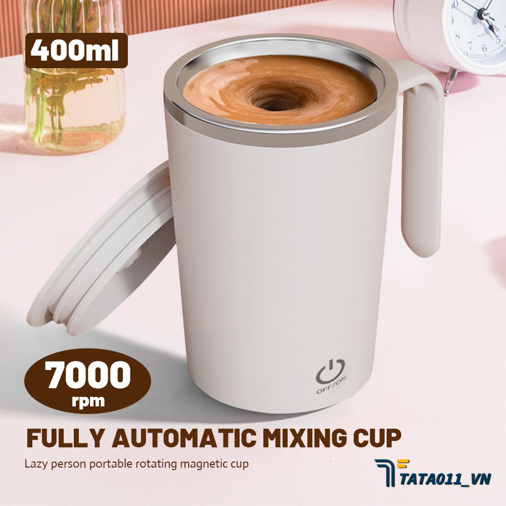 Cốc Khuấy Cà Phê Tự Động Cốc Bụng Bằng Thép Không Gỉ Cốc Từ Tính Xoay Khuấy Sữa Lười Văn Phòng 400Ml