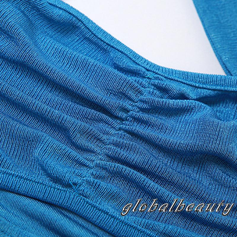 Áo Dây Mỏng Mùa Hè Màu Xanh Dương Khoét Lỗ Cổ Treo Cho Nữ GB