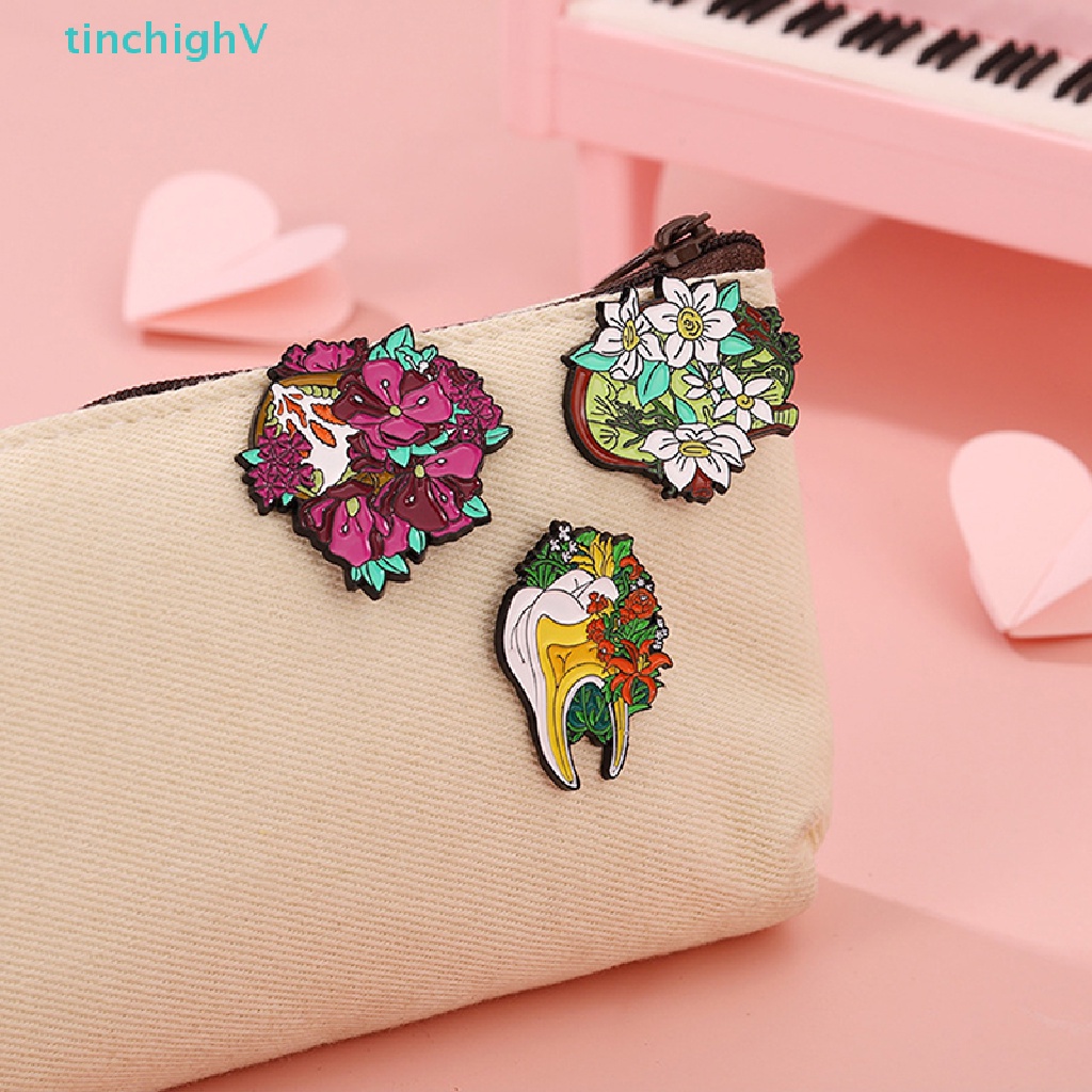 [TinchighV] Huy Hiệu Cài Áo Bằng Hợp Kim Tráng Men Họa Tiết Hoa Trái Tim Não Bộ Não Bộ Não Sáng Tạo [Mới