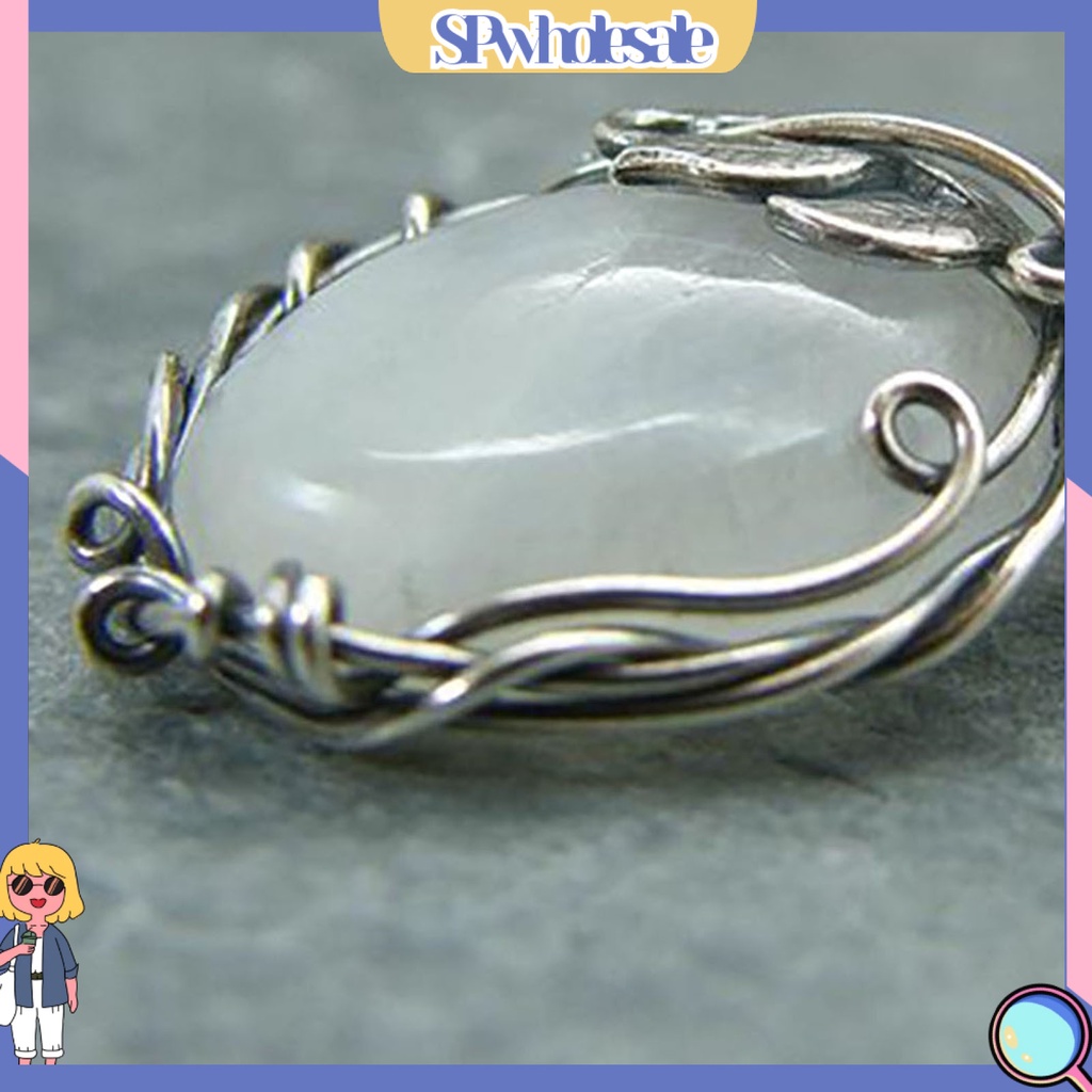 &lt;SPwholesale&gt; Vòng cổ Mặt Đá Mặt Trăng Màu Bạc Chất Lượng Cao Vintage Cho Nữ Dạ Hội