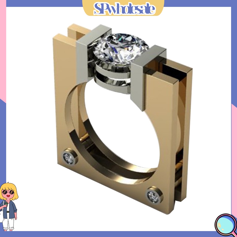 &lt;SPwholesale&gt; Nhẫn Mạ Vàng Mặt Vuông Đính Đá Zironia Thời Trang Unisex