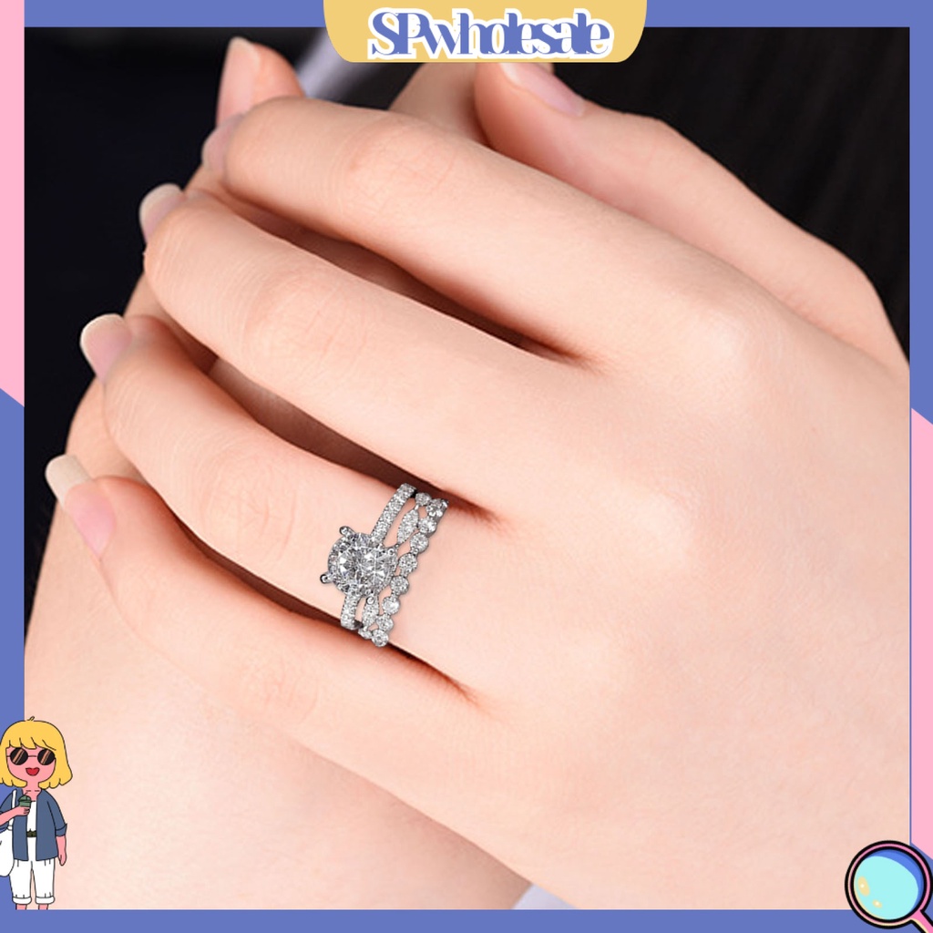 <SPwholesale> Nhẫn Ba Lớp Đính Đá Tinh Tế Thời Trang Cho Nữ Dùng Trong Tiệc Cưới