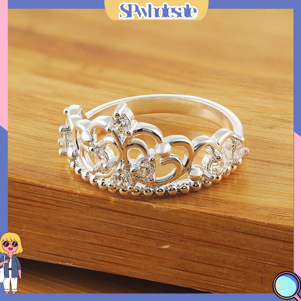 &lt;SPwholesale&gt; Nhẫn Mạ Bạc Hình Vương Miện Công Chúa Thời Trang Cho Nữ