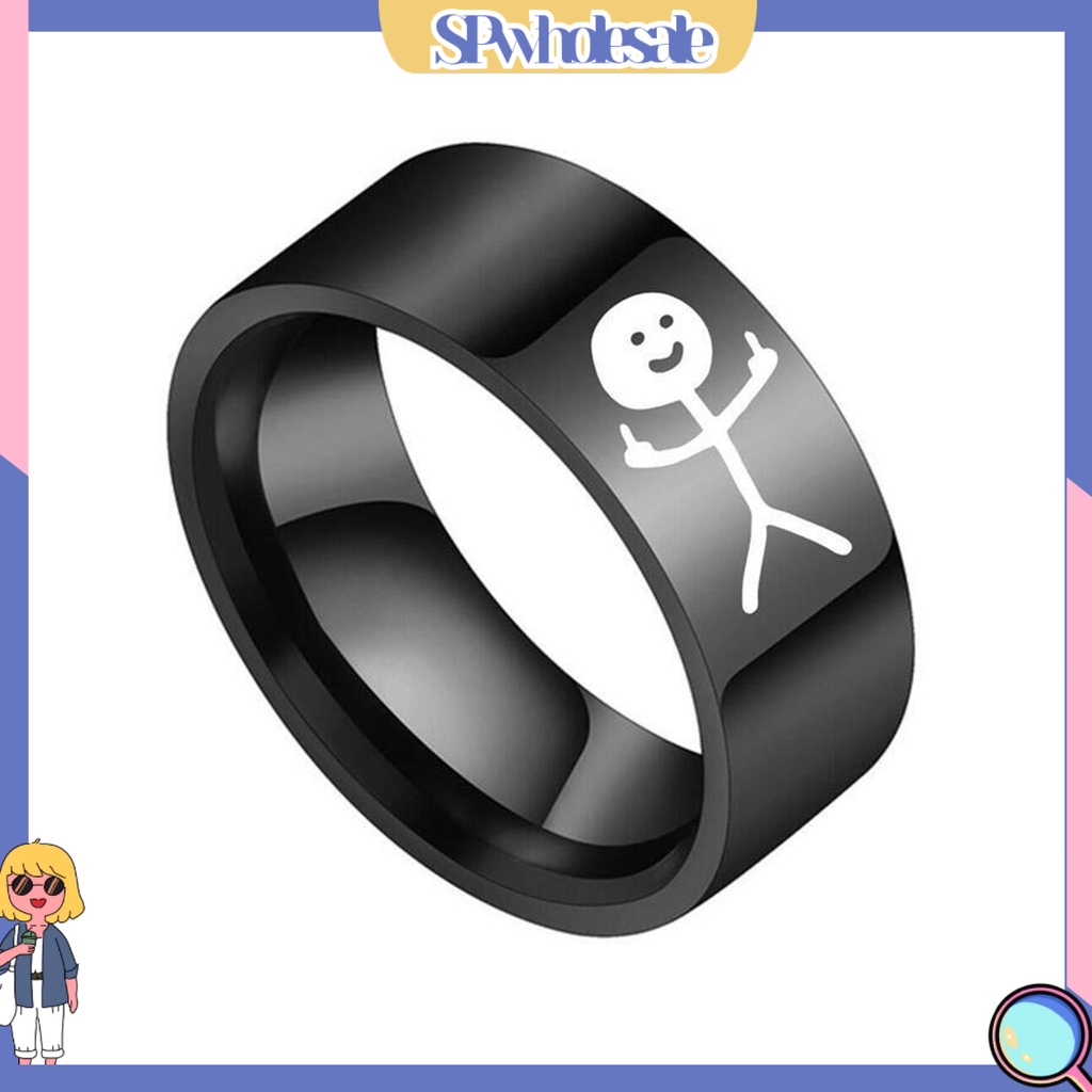 <SPwholesale> Nhẫn Cặp Đôi Bằng Thép Titan Bóng Thời Trang Vẽ Tay Graffiti Cho Nữ Dự Tiệc