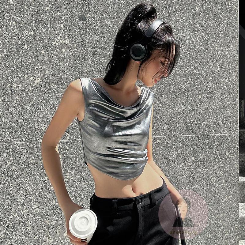 Áo Tank Top Không Tay Cổ Tròn Viền Cong Màu Trơn Thời Trang Mùa Hè Cho Nữ