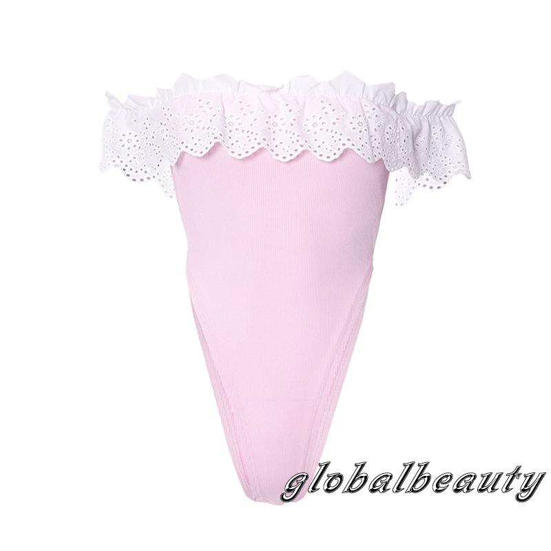 Bộ Áo Liền Quần Trễ Vai Phối Ren Nhún Bèo Phong Cách Đường Phố Cho Nữ