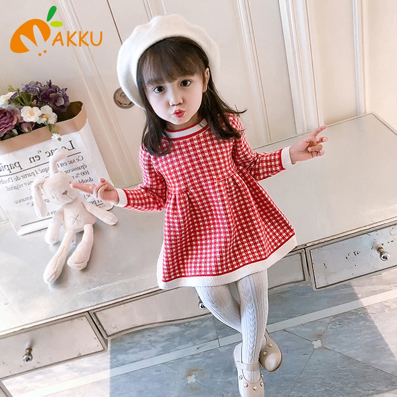 Đầm sweater Dệt Kim Tay Dài Kẻ Sọc Thời Trang Mùa Thu Cho Bé Gái