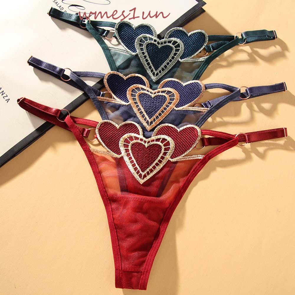 Quần Lót Trong Suốt Lưng Thấp Thêu Họa Tiết Trái Tim Xinh Xắn WMES15H