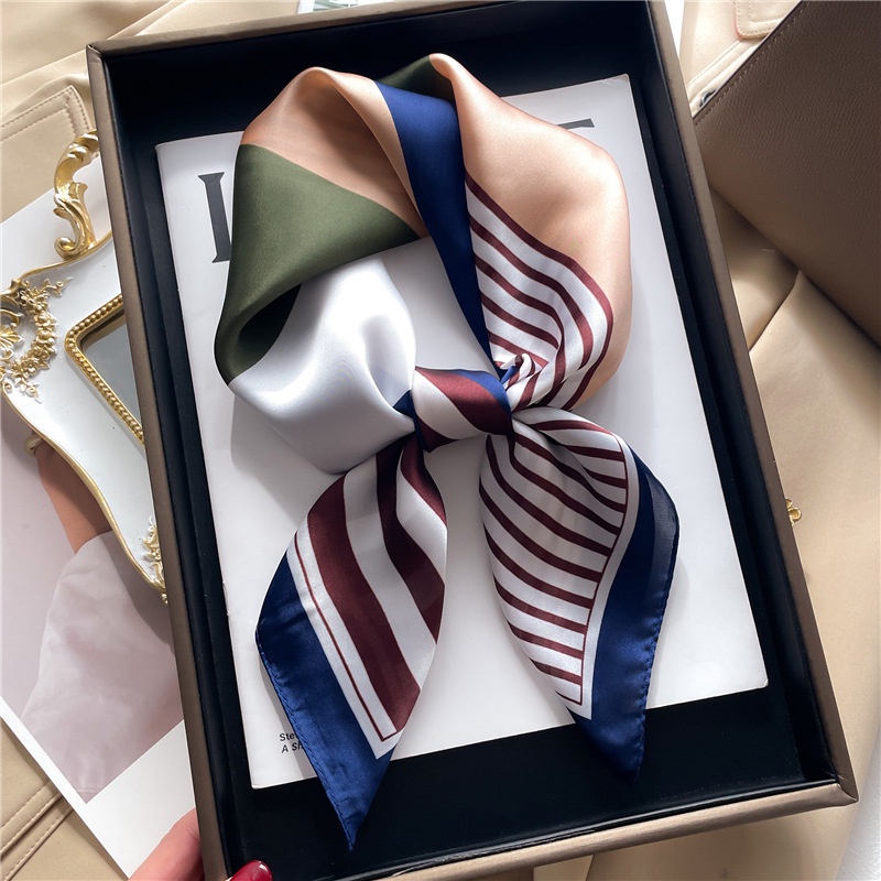 Khăn Choàng Lụa Kẻ Sọc Hình Vuông Đơn Giản Thời Trang Cho Nữ