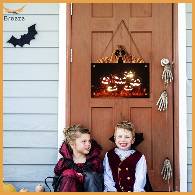 Biển Báo Bằng Gỗ Có Đèn Led Trang Trí Halloween