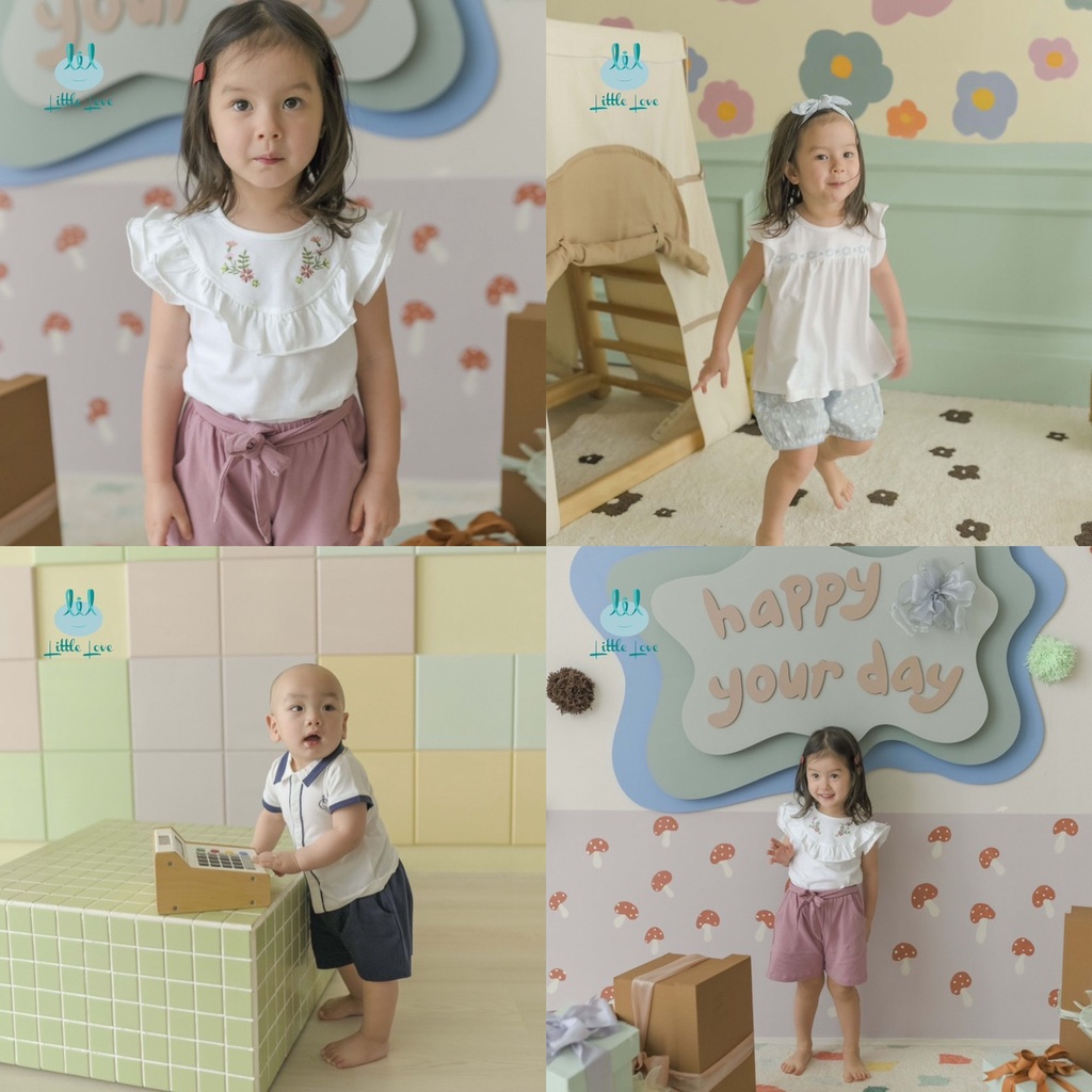 (Nhùn nhùn)Bộ quần áo LITTLE LOVE cho bé trai và bé gái size 6-9m đến 5 tuổi