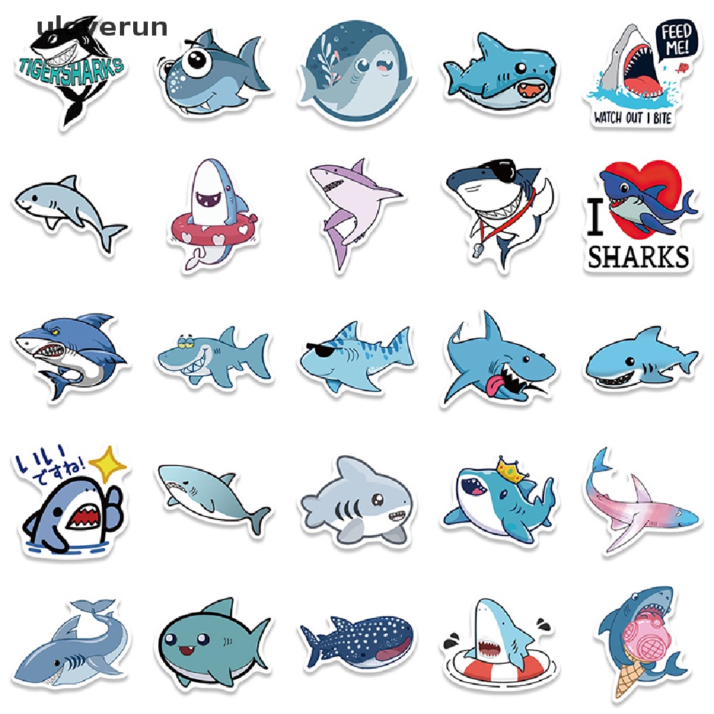 Bộ 50 Miếng Dán Trang Trí Đàn Guitar Hình Cá Mập Dễ Thương