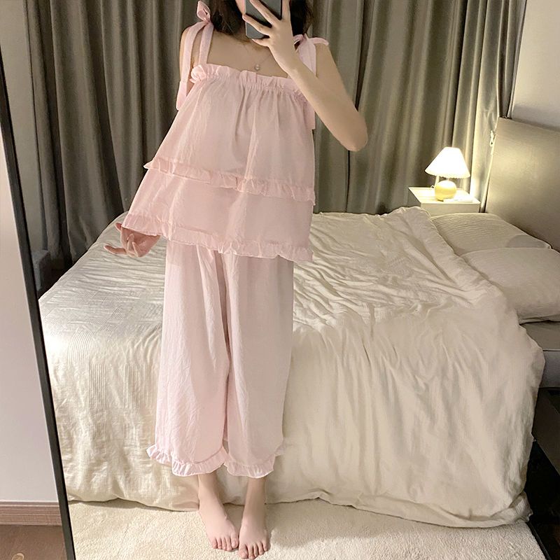 [Bộ Đồ Ngủ Hai Dây] F &amp; X Bộ Đồ Ngủ Bằng Cotton Nguyên Chất Dáng Rộng Phong Cách Công Chúa Có Thể Mặc Ở Ngoài Nhà