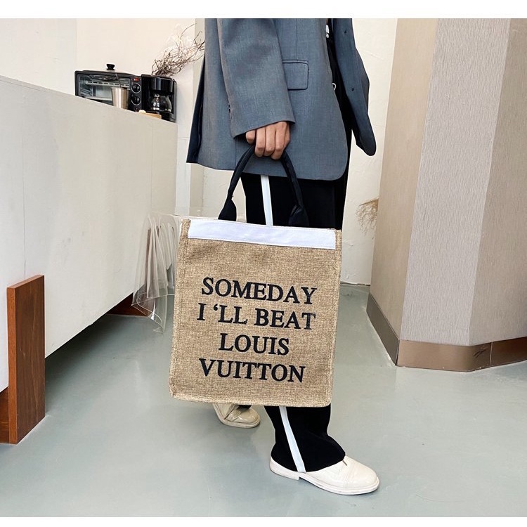 Túi Xách Vải Lanh Cỡ Lớn Khổ a4 Đơn Giản Thời Trang Hàn Quốc Cho Nữ