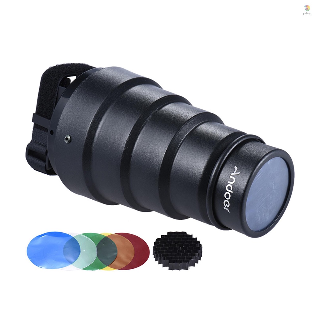 ANDOER Đèn Snoot Light Modifier w / 50 Độ Thay Thế Màu Tổ Ong Cho Neewer Yongnuo Godox Meike Vivitar Chụp Ảnh